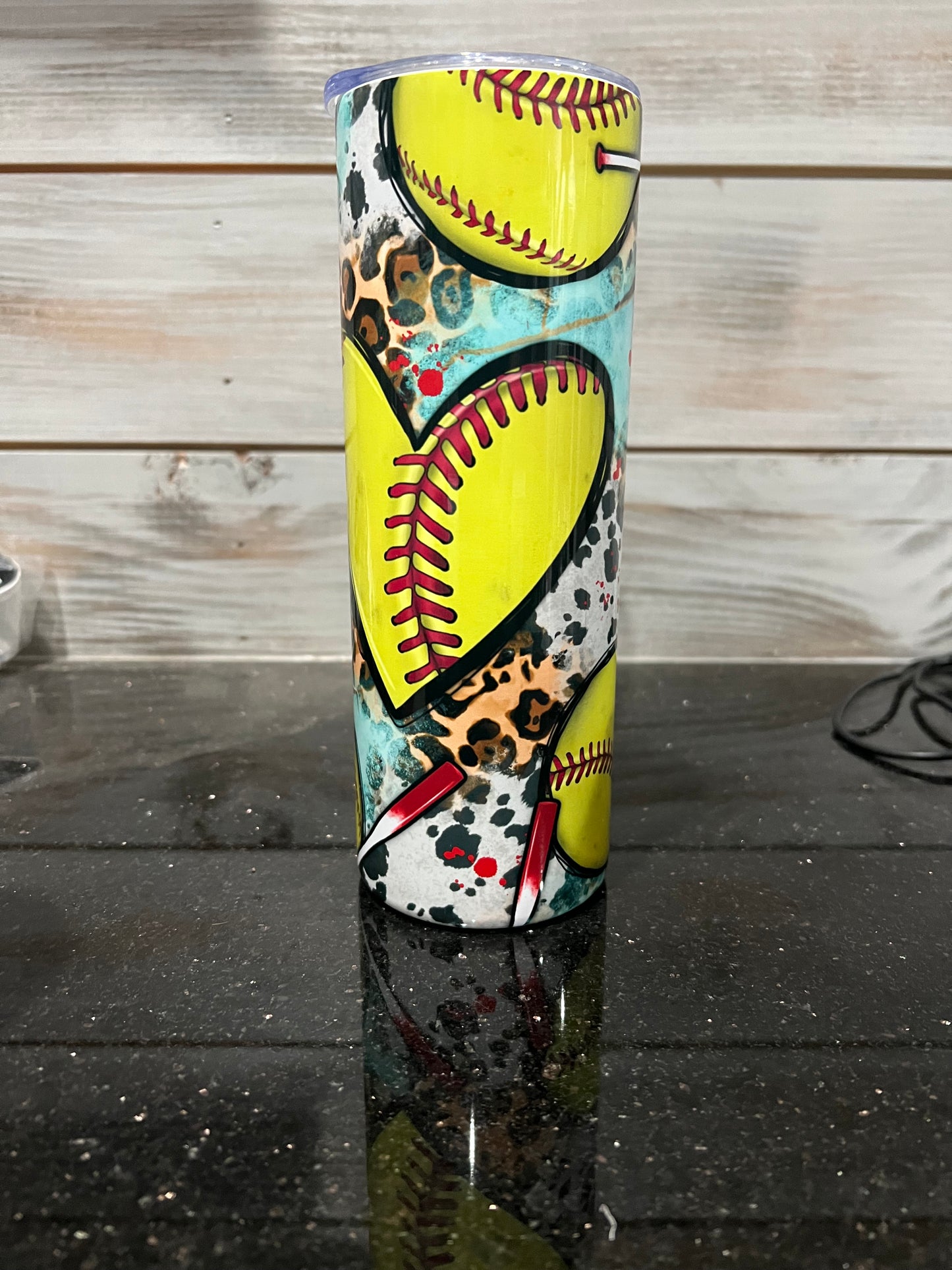 Softball Heart Cheetah Print 20oz