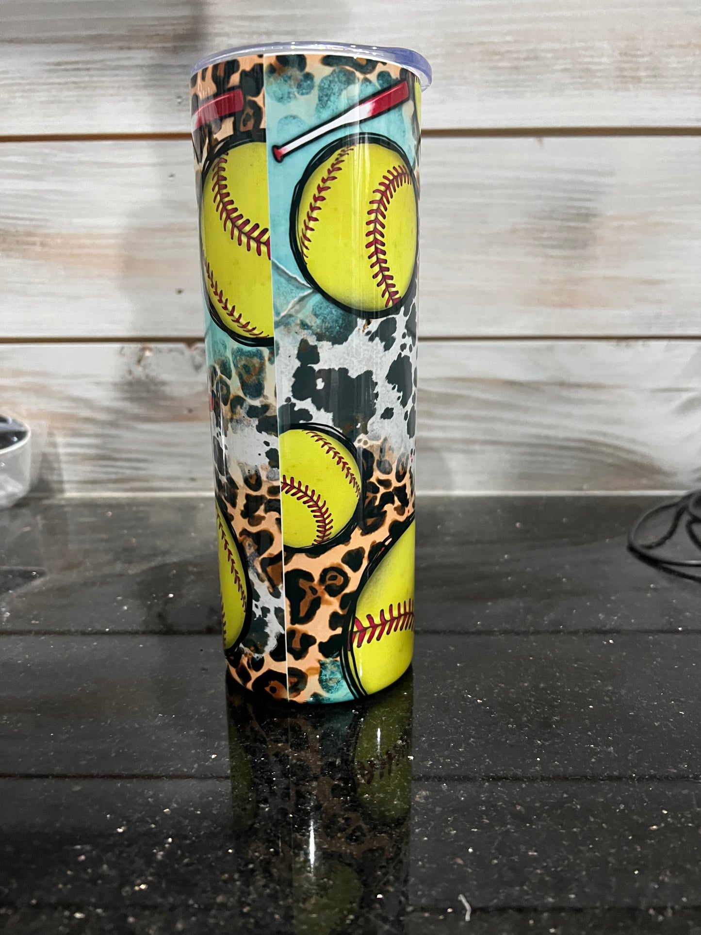 Softball Heart Cheetah Print 20oz