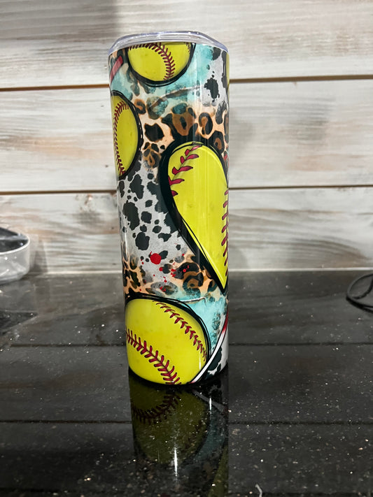 Softball Heart Cheetah Print 20oz